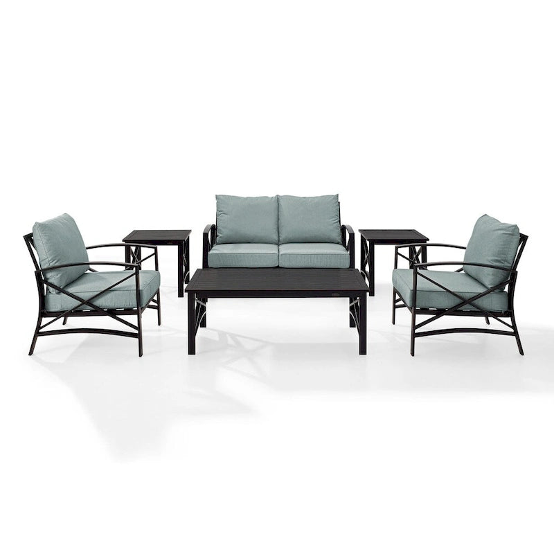 Ensemble de mobilier de jardin Crosley Kaplan 6 pièces, canapé deux places - 164 cm (L) x 65,5 cm (P) x 36,5 cm (H)