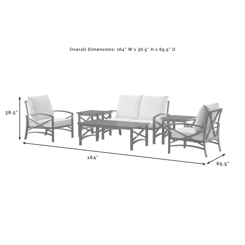 Ensemble de mobilier de jardin Crosley Kaplan 6 pièces, canapé deux places - 164 cm (L) x 65,5 cm (P) x 36,5 cm (H)
