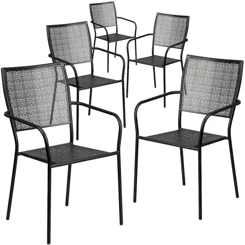 Lot de 5 chaises de patio en acier pour intérieur et extérieur avec dossier carré