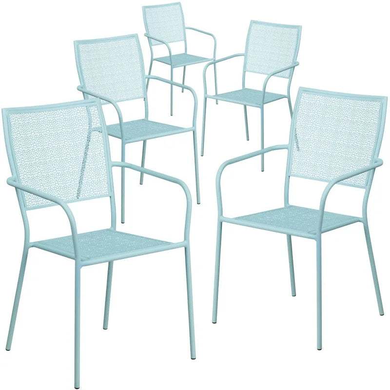 Lot de 5 chaises de patio en acier pour intérieur et extérieur avec dossier carré