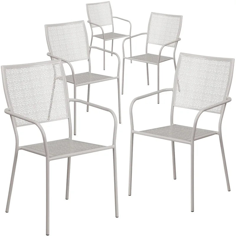 Lot de 5 chaises de patio en acier pour intérieur et extérieur avec dossier carré