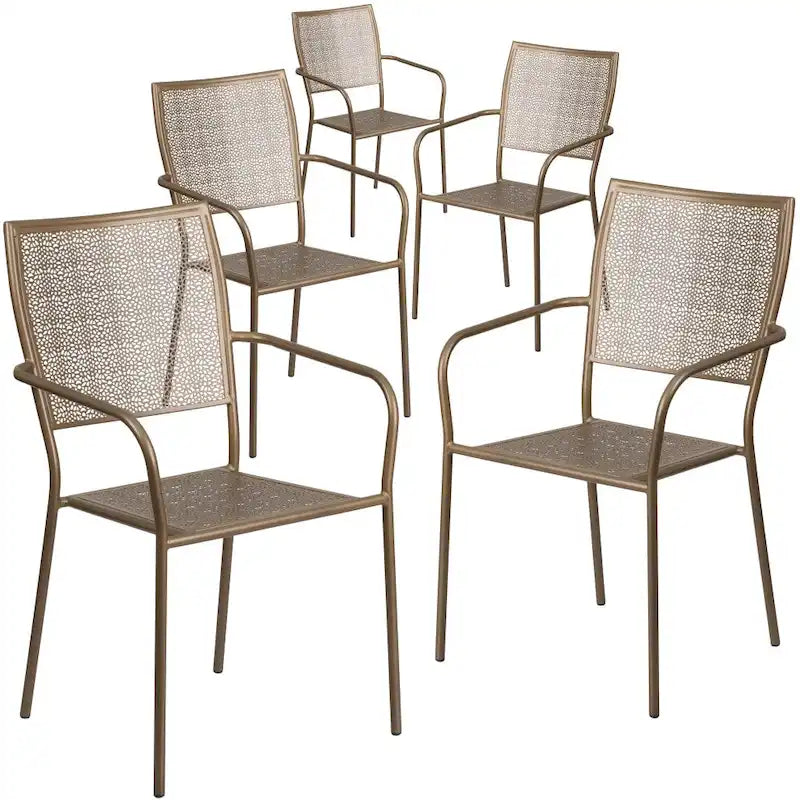 Lot de 5 chaises de patio en acier pour intérieur et extérieur avec dossier carré