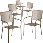 Lot de 5 chaises de patio en acier pour intérieur et extérieur avec dossier carré