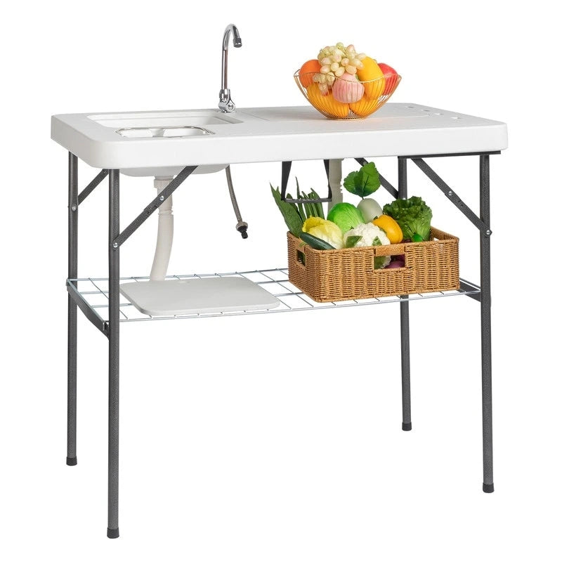 Table de découpe de poisson pliable rectangulaire portable en PEHD avec robinet - Non applicable