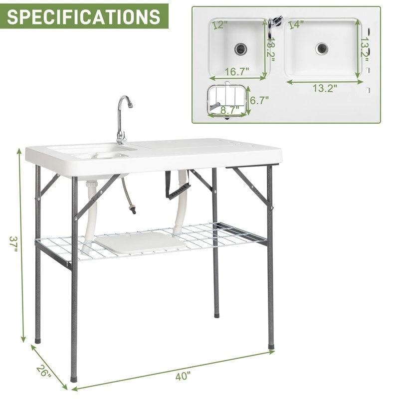 Table de découpe de poisson pliable rectangulaire portable en PEHD avec robinet - Non applicable