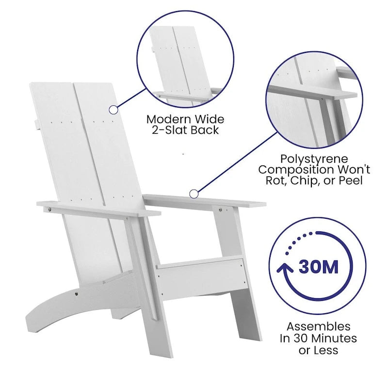 Chaises Adirondack modernes à double dossier à lattes, lot de 2