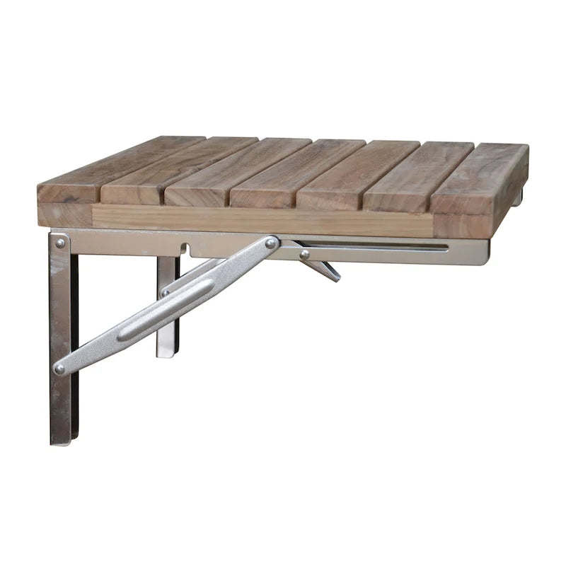 Wall-Mounted Teak Outdoor Bench - Foldable - N/A