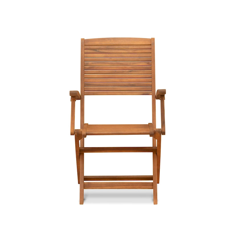 Ensemble de salle à manger bistro de patio East West Furniture - Table d'extérieur en bois d'acacia et chaises pliantes avec accoudoirs, finition huile naturelle (option de pièces)