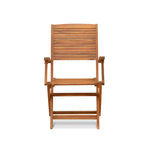 Ensemble de salle à manger bistro de patio East West Furniture - Table d'extérieur en bois d'acacia et chaises pliantes avec accoudoirs, finition huile naturelle (option de pièces)