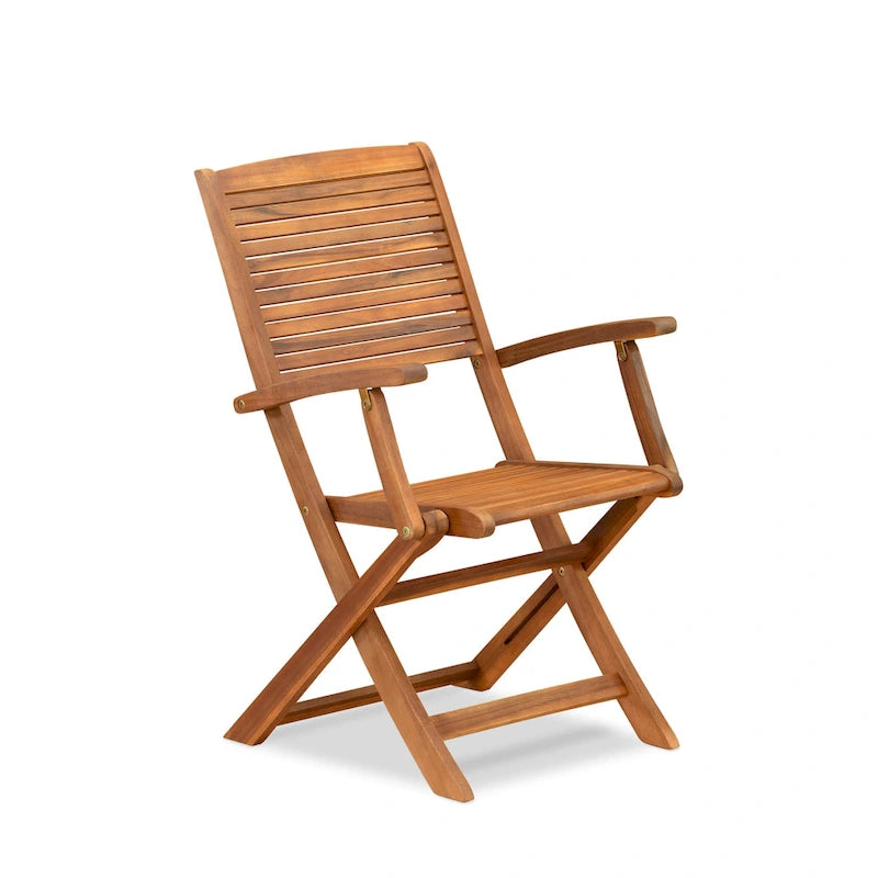 Ensemble de salle à manger bistro de patio East West Furniture - Table d'extérieur en bois d'acacia et chaises pliantes avec accoudoirs, finition huile naturelle (option de pièces)