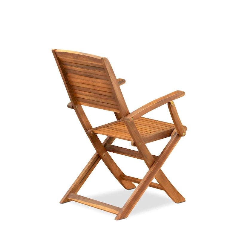 Ensemble de salle à manger bistro de patio East West Furniture - Table d'extérieur en bois d'acacia et chaises pliantes avec accoudoirs, finition huile naturelle (option de pièces)