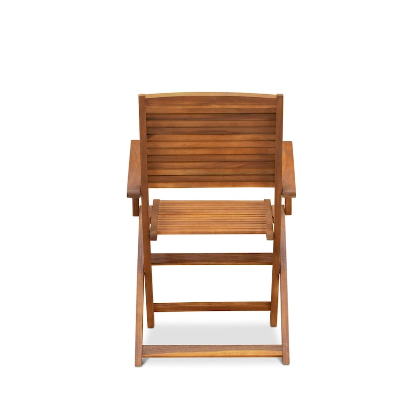 Ensemble de salle à manger bistro de patio East West Furniture - Table d'extérieur en bois d'acacia et chaises pliantes avec accoudoirs, finition huile naturelle (option de pièces)