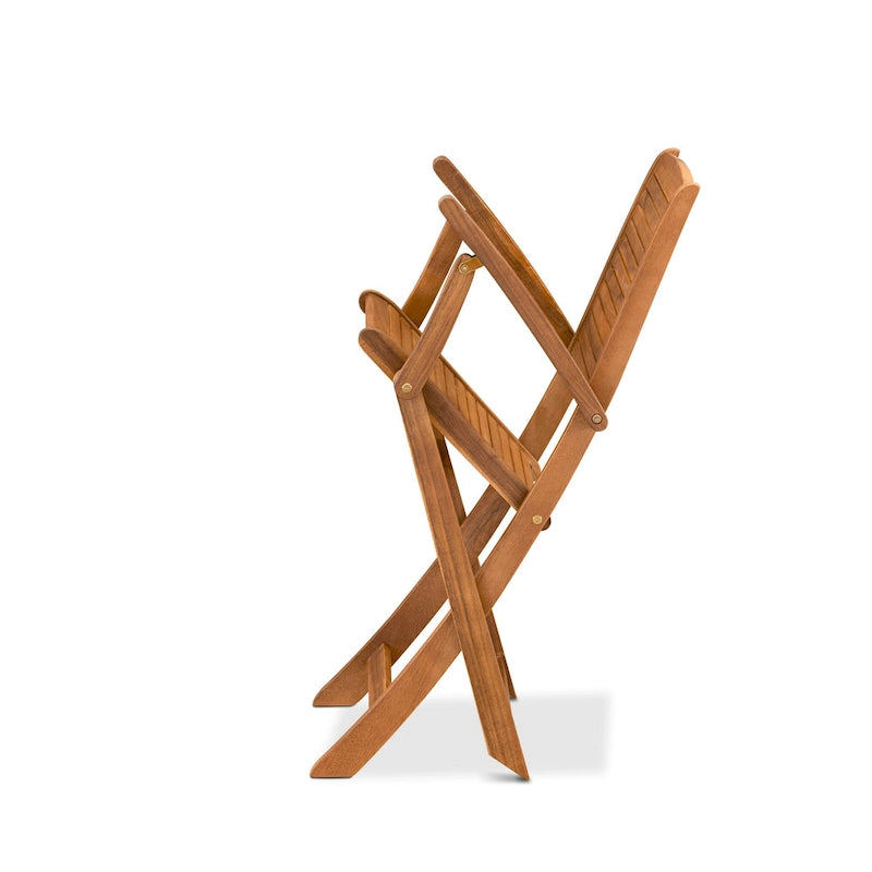 Ensemble de salle à manger bistro de patio East West Furniture - Table d'extérieur en bois d'acacia et chaises pliantes avec accoudoirs, finition huile naturelle (option de pièces)