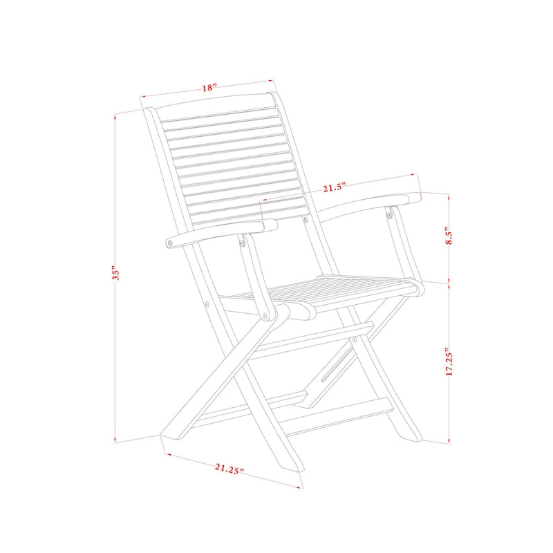 Ensemble de salle à manger bistro de patio East West Furniture - Table d'extérieur en bois d'acacia et chaises pliantes avec accoudoirs, finition huile naturelle (option de pièces)