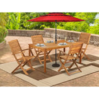 Ensemble de salle à manger bistro de patio East West Furniture - Table d'extérieur en bois d'acacia et chaises pliantes avec accoudoirs, finition huile naturelle (option de pièces)