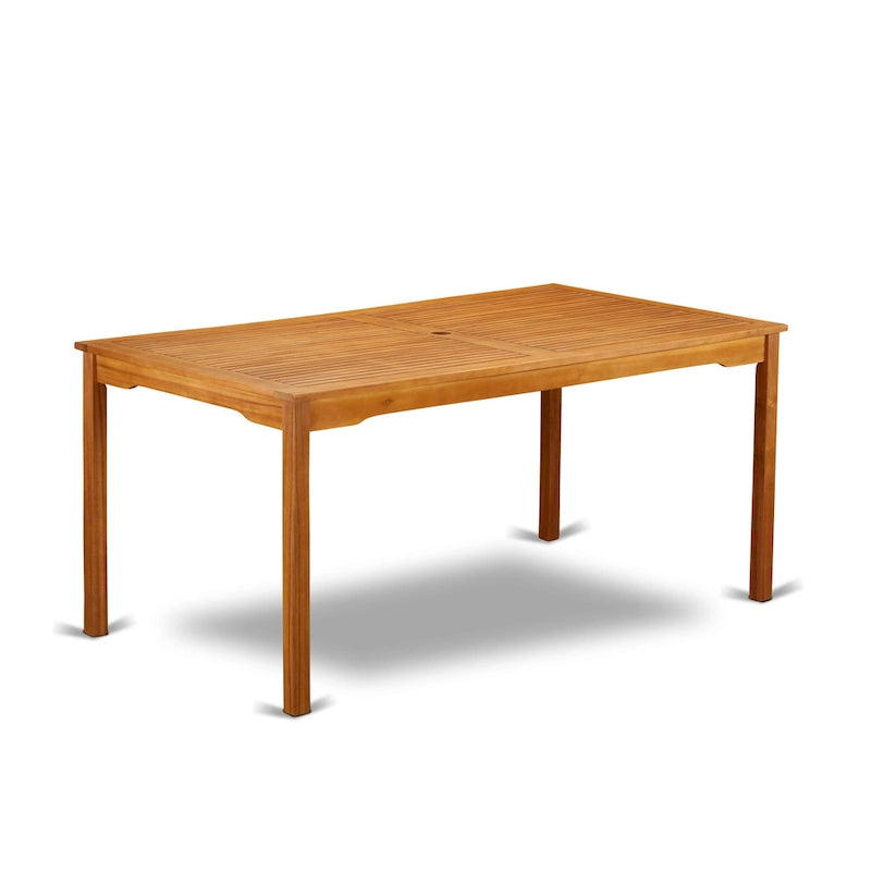 Ensemble de salle à manger bistro de patio East West Furniture - Table d'extérieur en bois d'acacia et chaises pliantes avec accoudoirs, finition huile naturelle (option de pièces)