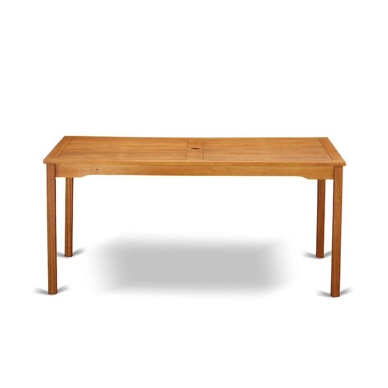 Ensemble de salle à manger bistro de patio East West Furniture - Table d'extérieur en bois d'acacia et chaises pliantes avec accoudoirs, finition huile naturelle (option de pièces)