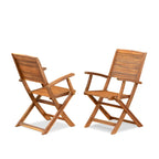 Ensemble de salle à manger bistro de patio East West Furniture - Table d'extérieur en bois d'acacia et chaises pliantes avec accoudoirs, finition huile naturelle (option de pièces)