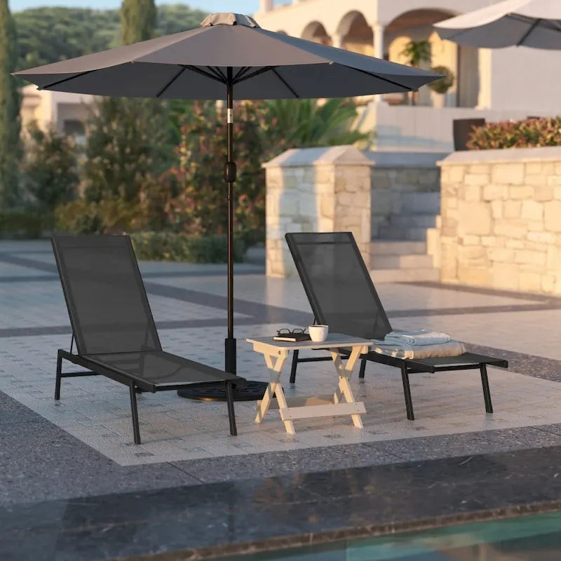 Ensemble de 2 chaises longues réglables en textilène résistant aux intempéries avec accoudoirs