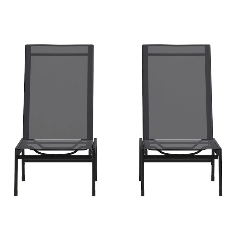 Ensemble de 2 chaises longues réglables en textilène résistant aux intempéries avec accoudoirs