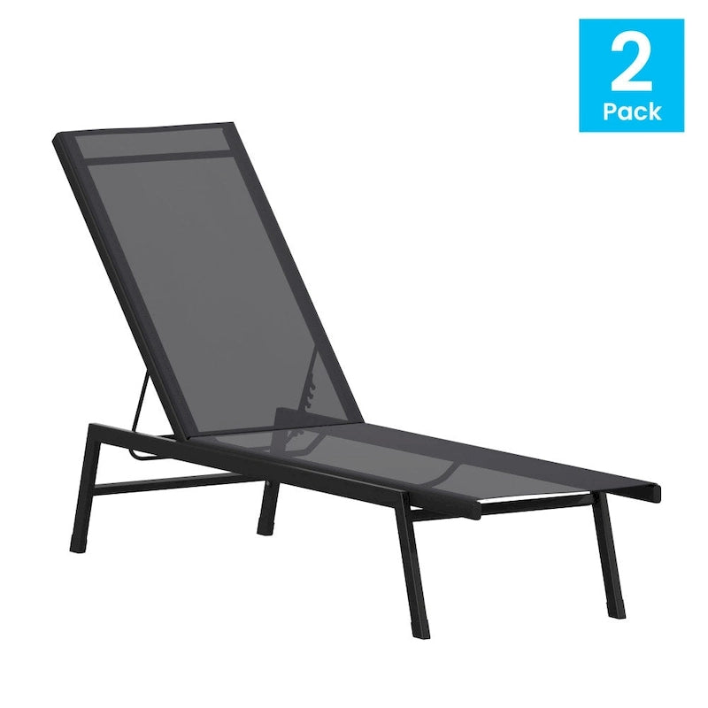 Ensemble de 2 chaises longues réglables en textilène résistant aux intempéries avec accoudoirs