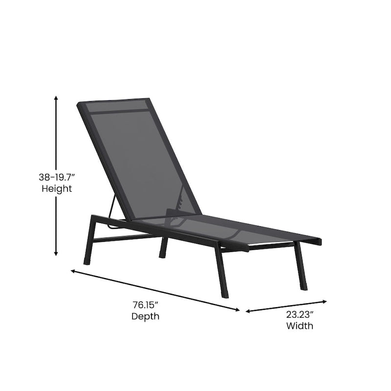 Ensemble de 2 chaises longues réglables en textilène résistant aux intempéries avec accoudoirs