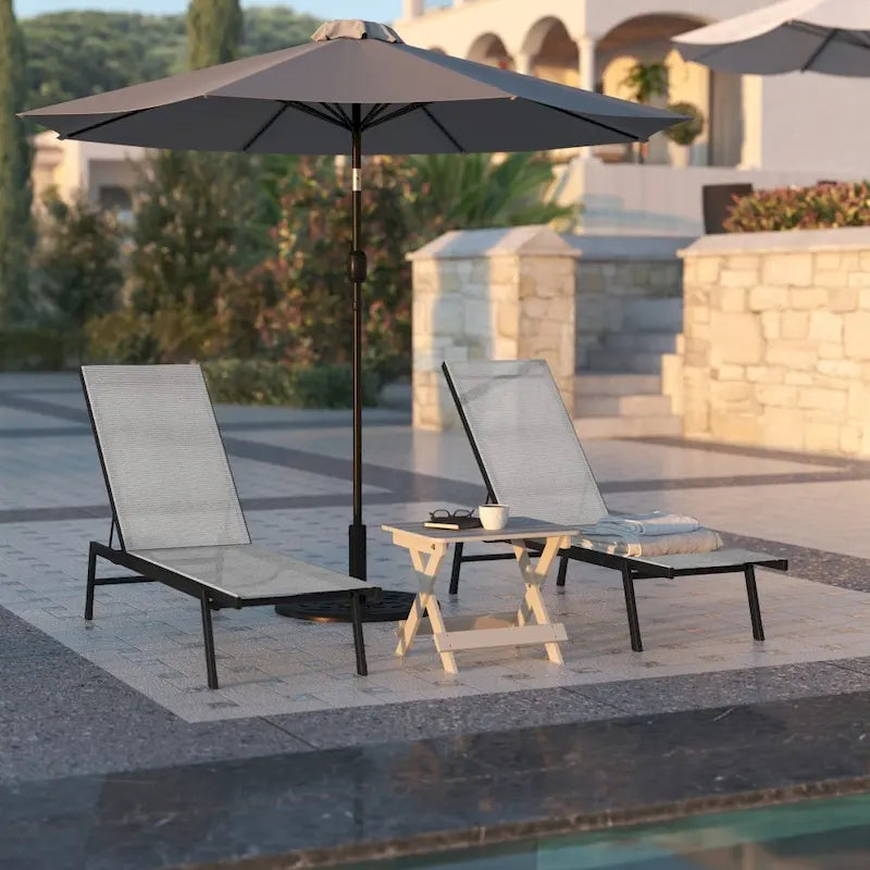 Ensemble de 2 chaises longues réglables en textilène résistant aux intempéries avec accoudoirs