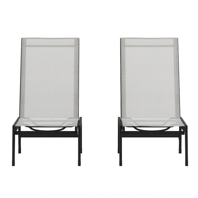 Ensemble de 2 chaises longues réglables en textilène résistant aux intempéries avec accoudoirs