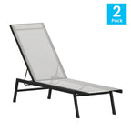 Ensemble de 2 chaises longues réglables en textilène résistant aux intempéries avec accoudoirs