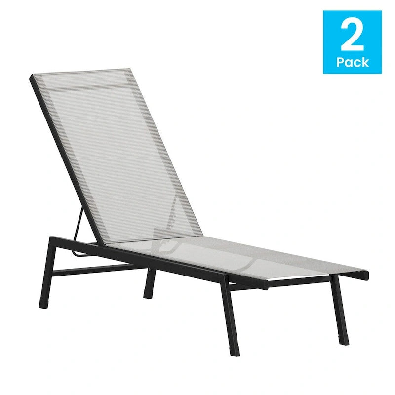 Ensemble de 2 chaises longues réglables en textilène résistant aux intempéries avec accoudoirs