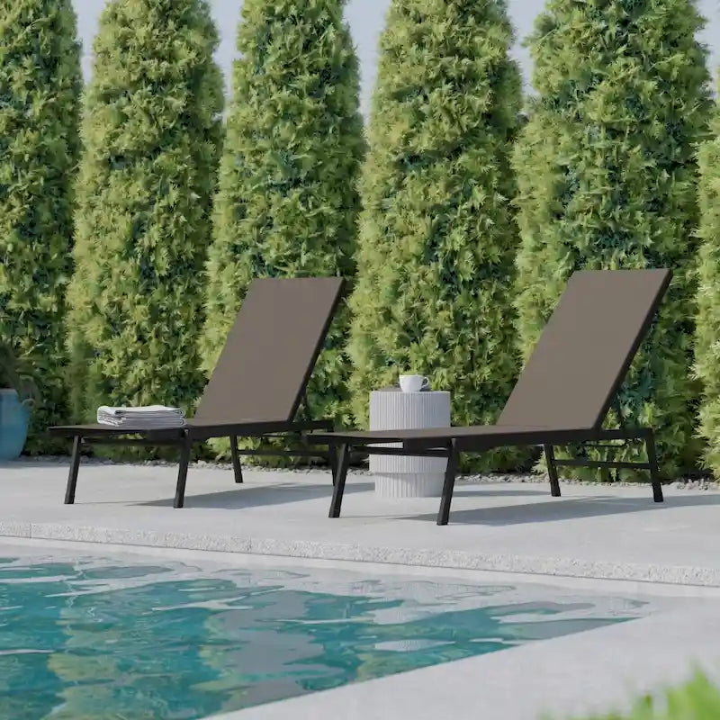 Ensemble de 2 chaises longues réglables en textilène résistant aux intempéries avec accoudoirs