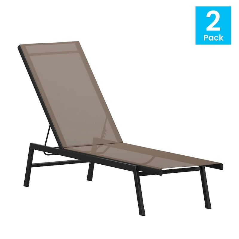 Ensemble de 2 chaises longues réglables en textilène résistant aux intempéries avec accoudoirs
