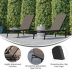 Ensemble de 2 chaises longues réglables en textilène résistant aux intempéries avec accoudoirs