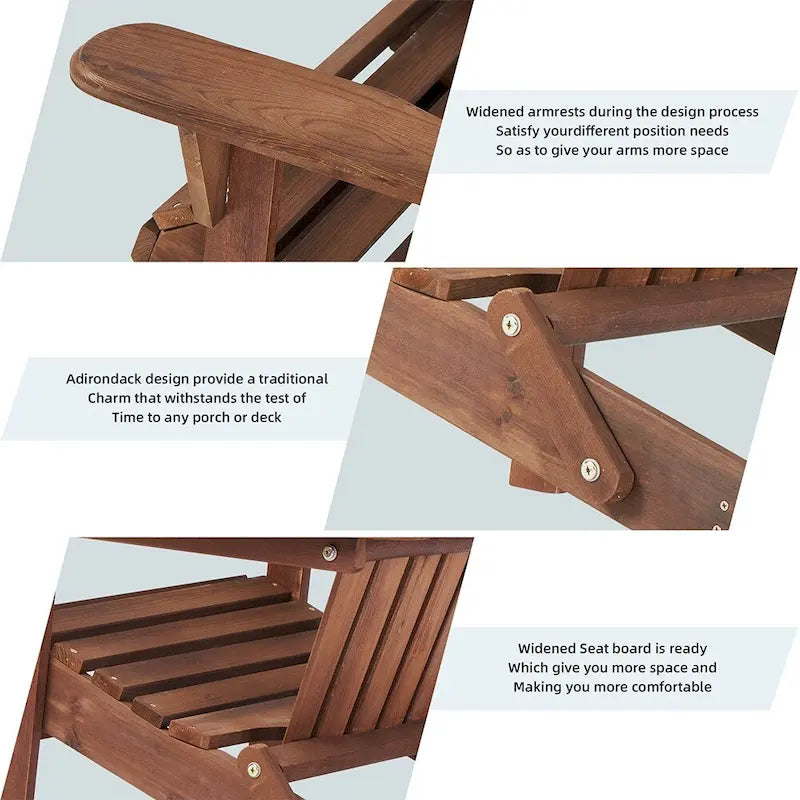 Chaises Adirondack pliantes d'extérieur en bois massif classique, lot de 2