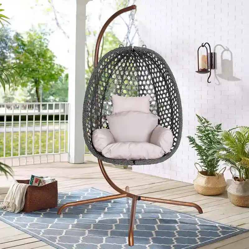 Fauteuil suspendu œuf d'extérieur/d'intérieur avec support, coussin et appui-tête - Non applicable