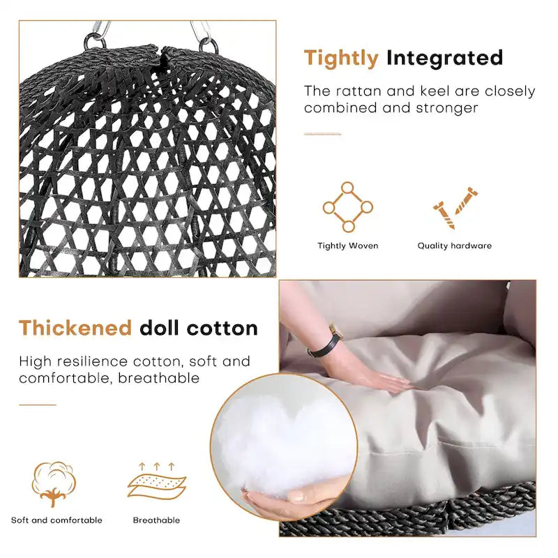 Fauteuil suspendu œuf d'extérieur/d'intérieur avec support, coussin et appui-tête - Non applicable