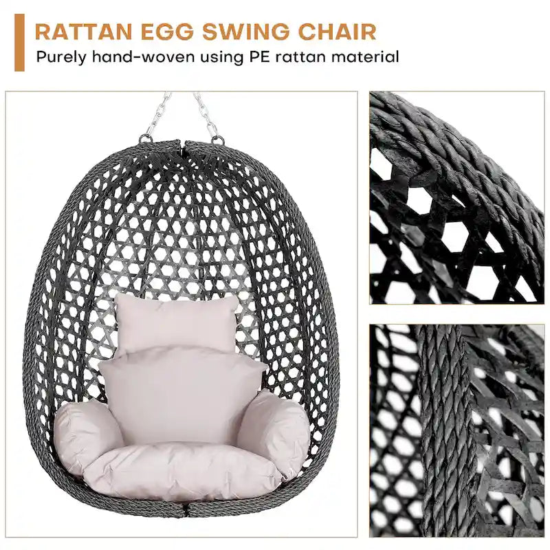 Fauteuil suspendu œuf d'extérieur/d'intérieur avec support, coussin et appui-tête - Non applicable