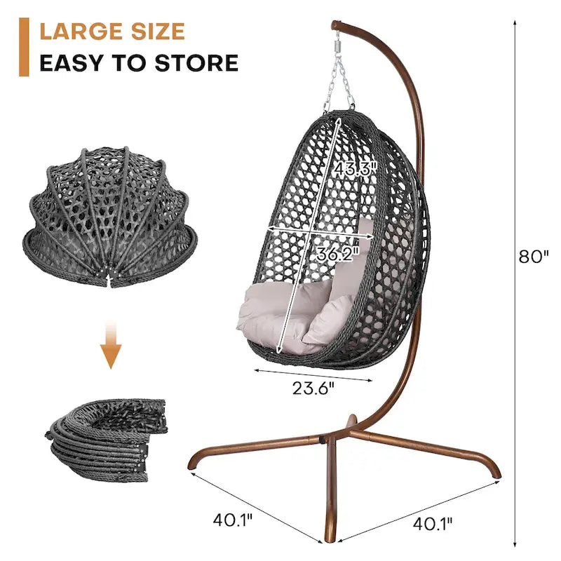 Fauteuil suspendu œuf d'extérieur/d'intérieur avec support, coussin et appui-tête - Non applicable