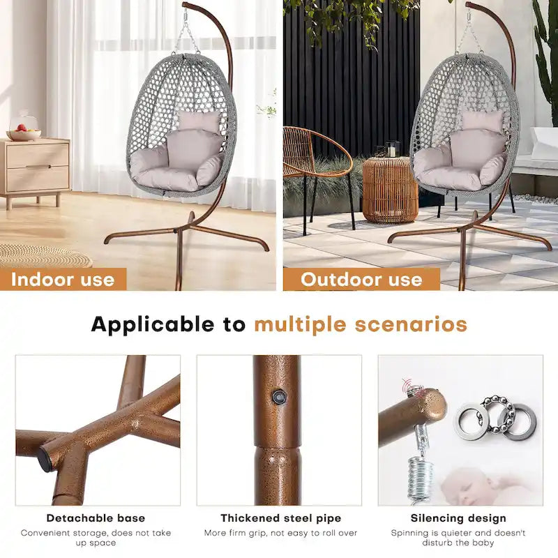 Fauteuil suspendu œuf d'extérieur/d'intérieur avec support, coussin et appui-tête - Non applicable