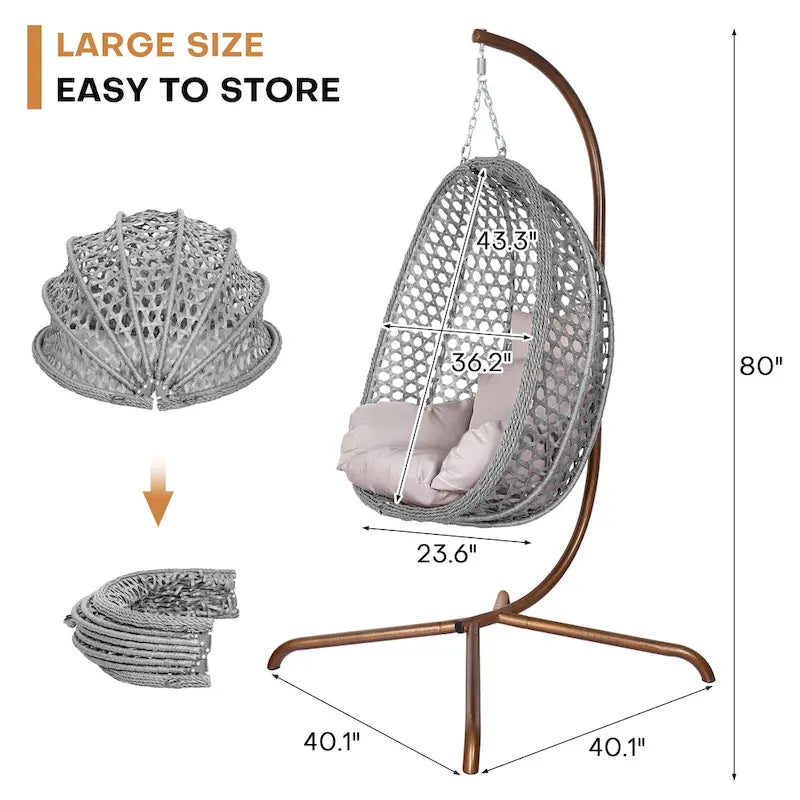 Fauteuil suspendu œuf d'extérieur/d'intérieur avec support, coussin et appui-tête - Non applicable