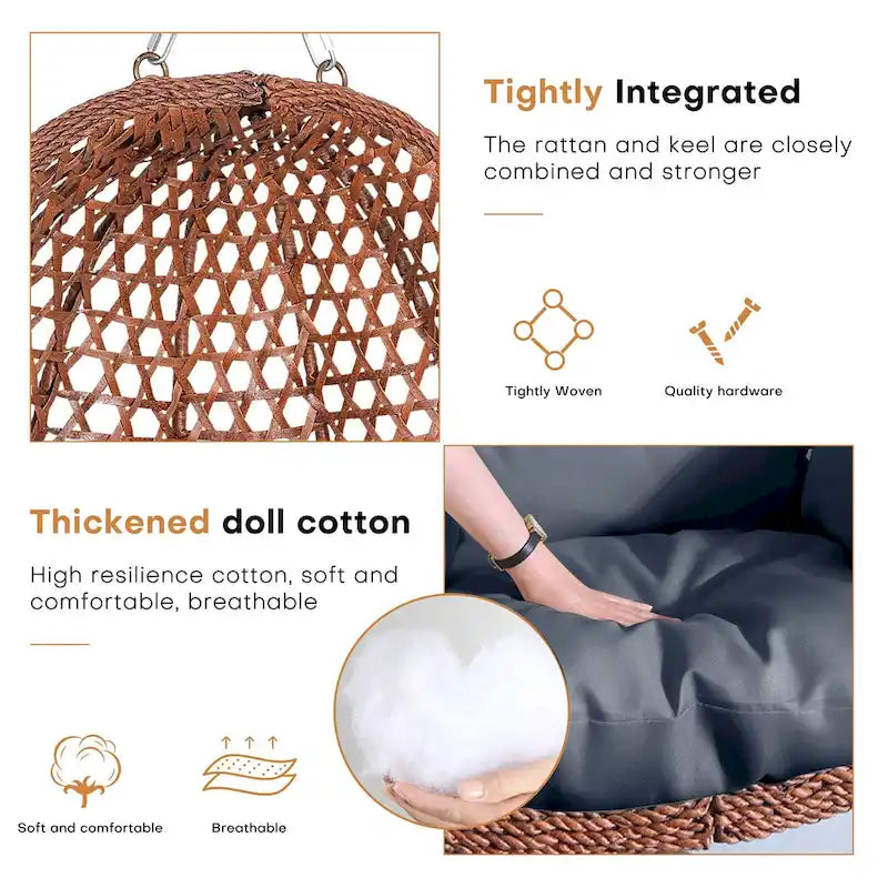 Fauteuil suspendu œuf d'extérieur/d'intérieur avec support, coussin et appui-tête - Non applicable