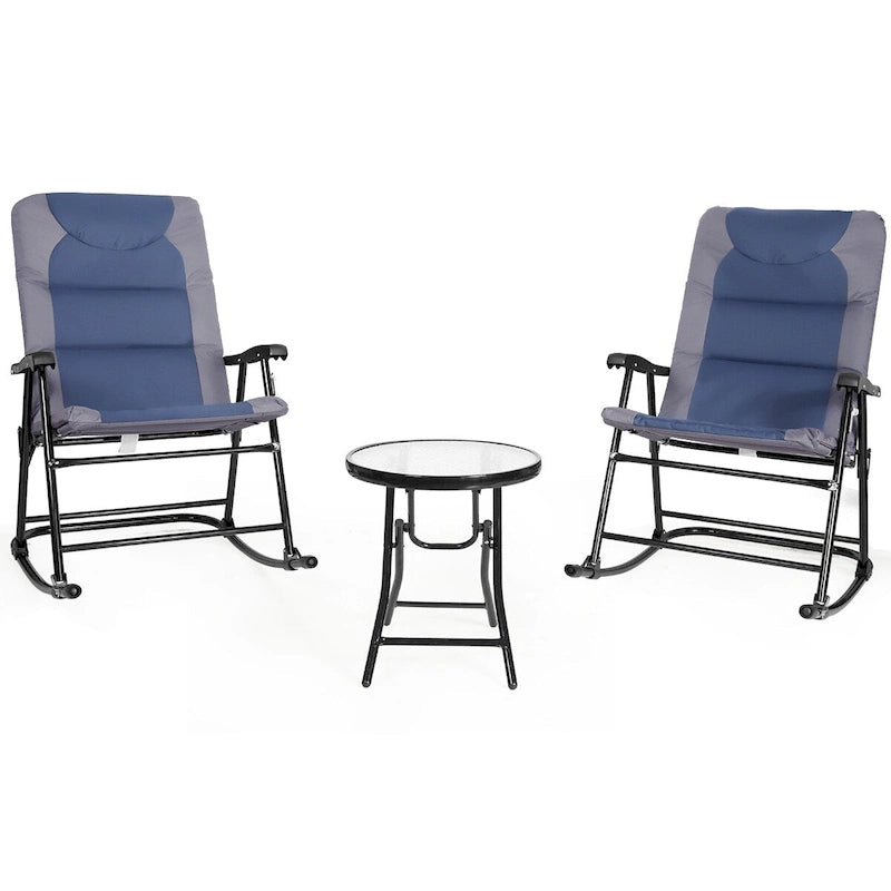 Ensemble bistro pliant 3 pièces Costway comprenant une chaise berçante et une table rembourrée pour jardin