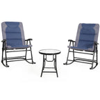 Costway 3PCS Folding Bistro Set Rocking Chair Cushioned Table Garden