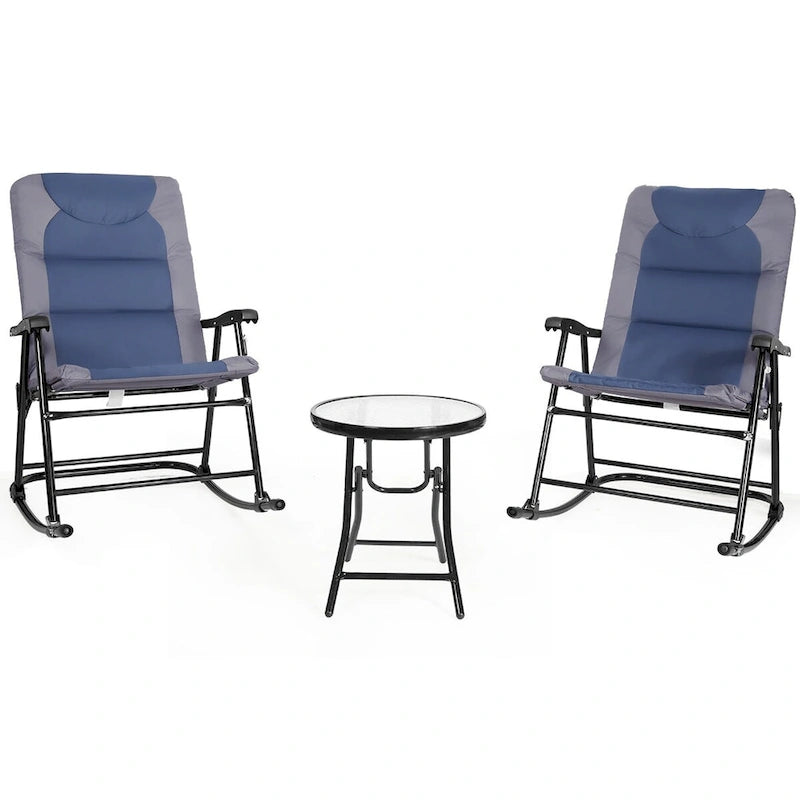 Costway 3PCS Folding Bistro Set Rocking Chair Cushioned Table Garden
