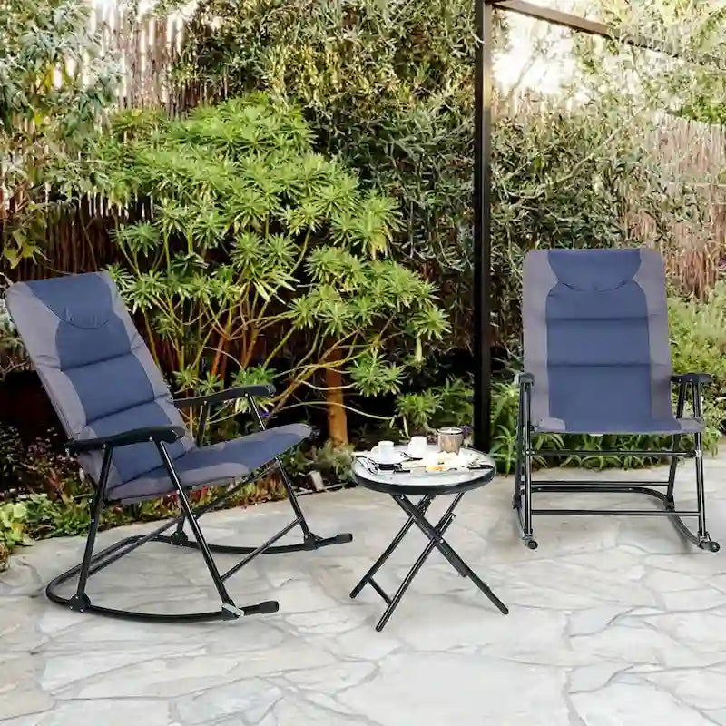 Ensemble bistro pliant 3 pièces Costway comprenant une chaise berçante et une table rembourrée pour jardin