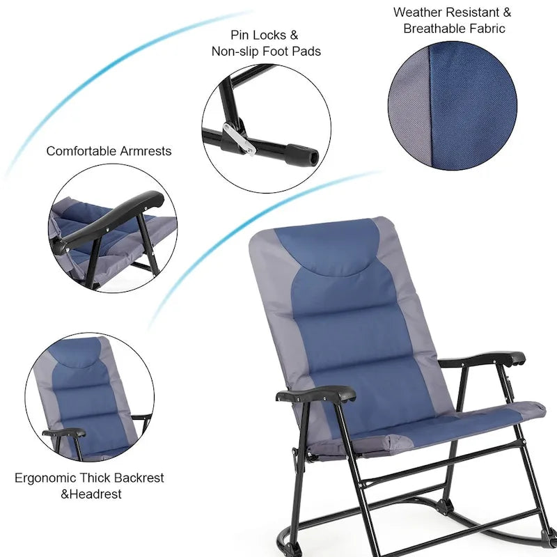 Ensemble bistro pliant 3 pièces Costway comprenant une chaise berçante et une table rembourrée pour jardin