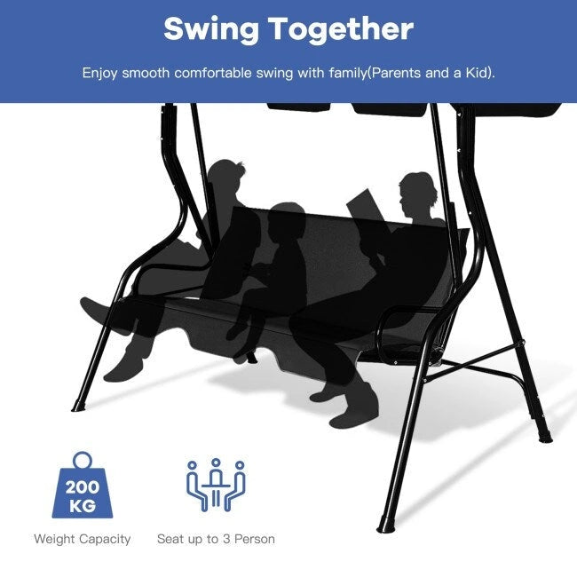 Balancelle extérieure 3 places avec auvent et structure en acier rembourrée - 67,5 x 43,3 x 60,5 (L x l x H)