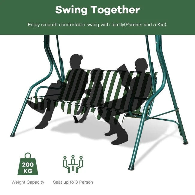 Balancelle extérieure 3 places avec auvent et structure en acier rembourrée - 67,5 x 43,3 x 60,5 (L x l x H)