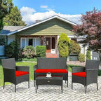 Ensemble de canapé de patio en rotin rembourré 4 pièces avec table basse en verre trempé - 24 x 23,5 x 33 (L x l x H)