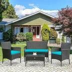 Ensemble de canapé de patio en rotin rembourré 4 pièces avec table basse en verre trempé - 24 x 23,5 x 33 (L x l x H)
